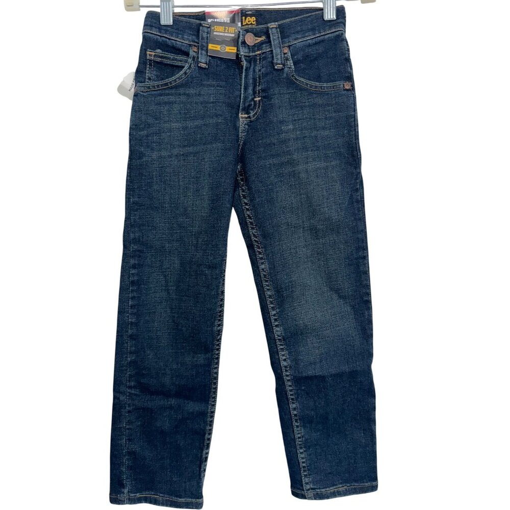 Lee Boys Relaxed Fit Jeans Adjustable Waistband Size 8S Dark Wash Cotton Blend